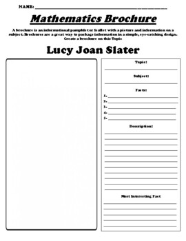 Preview of Lucy Joan Slater "Informational Brochure" Worksheet & WebQuest