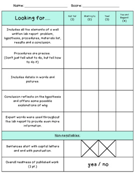 Preview of Lucy/Writers Workshop 2nd Grade Lab Report Grading Rubric