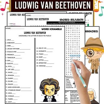 Preview of Ludwig van Beethoven Biography Composer Study, PUZZLE,Wordsearch & Crossword