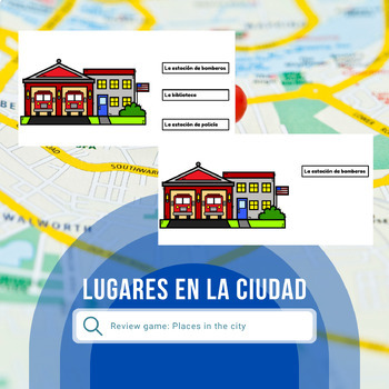 Preview of Lugares en la ciudad | Vocab Review Game Places in the City 