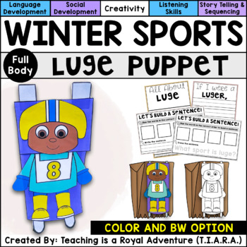 Preview of Luge Craft | Winter Sports Paper Bag Puppet Template & Writing Activity