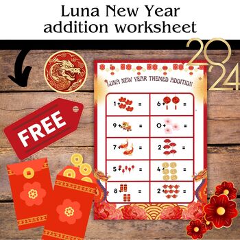 Preview of Luna New Year Themed Addition/Counting On Worksheet