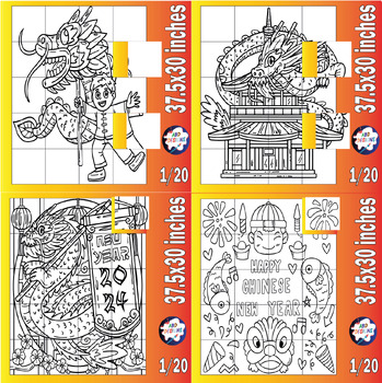 Preview of Lunar Chinese New Year 2024 Craft Collaborative Poster Coloring /Bundle