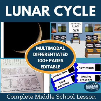 Preview of Lunar Cycle Grade 6 7 8 Science Lesson - Moon, Hands-on, Leveled Activities