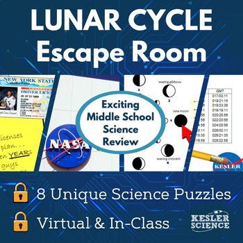 Preview of Lunar Cycle Escape Room - 6th 7th 8th Grade Science Review Activity