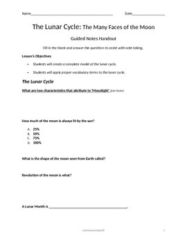 Preview of Lunar Cycle Guided Notes