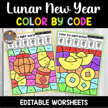 Preview of Lunar New Year 2023 Color by Code Editable Activities | New Year 2023