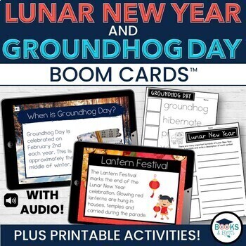 Preview of Lunar New Year Lesson & Worksheet Printables + Groundhog Day BOOM CARDS