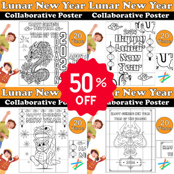 Preview of Lunar New Year 2024: Year of the Dragon - 5 Collaborative Coloring Posters