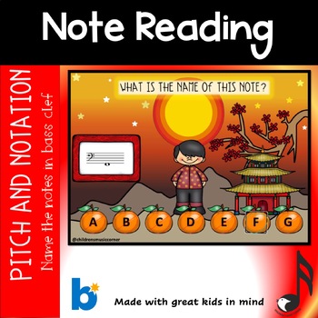 Preview of Lunar New Year   Bass Clef Note Reading in Digital Task Cards on Boom Cards™