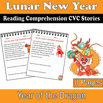 Preview of Lunar New Year CVC Reading Comprehension Stories - Year of the Dragon 2024