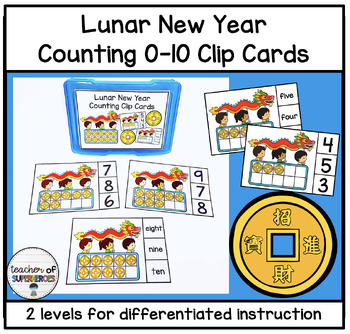Preview of Lunar New Year Counting Clip Cards - Numbers, Number Words
