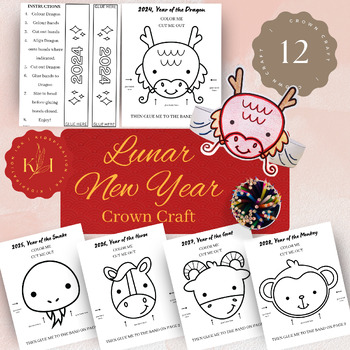 Preview of Lunar New Year Crown Craft - ALL 12 Animals - BUNDLE