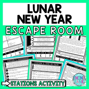 Preview of Lunar New Year Escape Room Stations - Reading Comprehension Activity