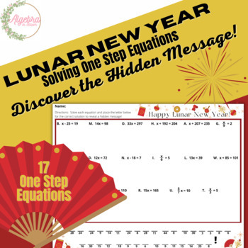Preview of Lunar New Year Hidden Message Math Activity // Solving One Step Equations