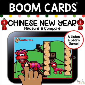 Preview of Lunar New Year Measurement Boom Cards for Preschool, PreK - Measure & Compare