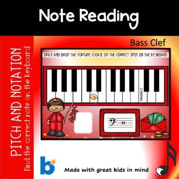 Preview of Lunar New Year Note Reading Bass Clef on Piano Digital Task Cards on Boom Cards™
