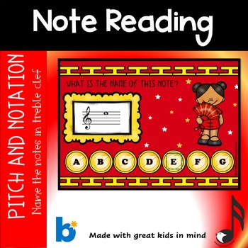 Preview of Lunar New Year Treble  Clef Note Reading in Digital Task Cards on Boom Cards™