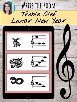 Preview of Lunar New Year Write the Room | Interactive Treble Clef Activity