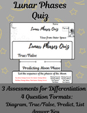 Lunar Phases Quiz (3 Versions) - Diagram, Predict, List, T