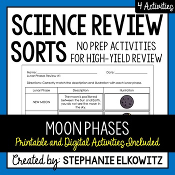 Preview of Lunar Phases Review Sort | Printable, Digital & Easel