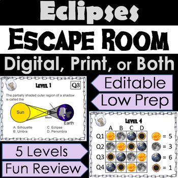 Preview of Lunar & Solar Eclipses Activity Escape Room (Total Solar Eclipse 2024 Game)