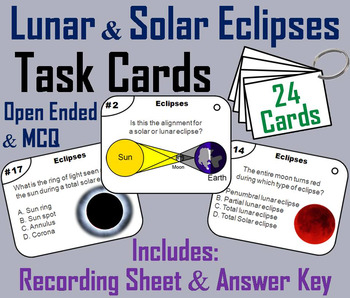 Preview of Solar and Lunar Eclipses Task Cards Activity (Total Solar Eclipse 2024)