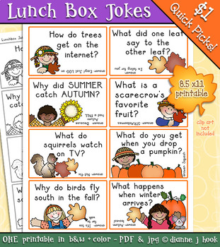 Lunch Box Jokes For Fall - Autumn Joke Cards For Kids - Printable Download