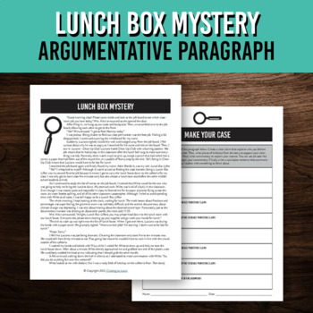 Preview of Lunch Box Mystery | Claim, Reason, & Evidence Writing | Argumentative Paragraph