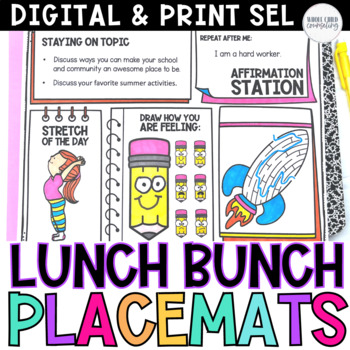 Preview of Lunch Bunch Placemats Morning Meeting Digital and Print SEL Prompt Worksheets