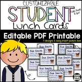 Lunch Cards with Numbers and Student Picture Insert; Editable