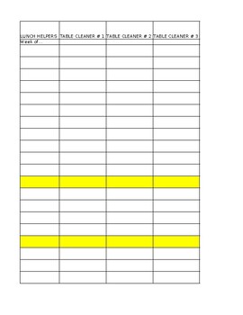 Preview of Lunch Helpers Spreadsheet