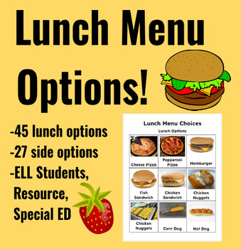Preview of Lunch Menu Choice Visuals. ELL, Resource, Special Education, Preschool 76 images