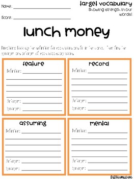 lunch money vocabulary grids by fifth is my jam tpt