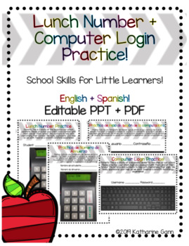 Preview of Lunch Number & Computer Login Practice Homework EDITABLE English + Spanish!