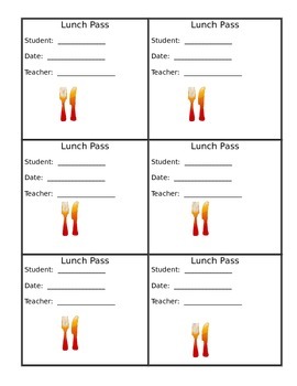 Lunch Pass by Sparkle and Shine Teachers Pay Teachers