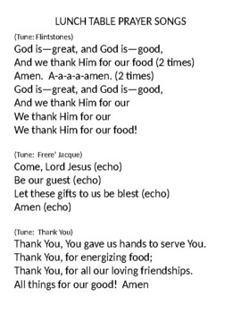 Preview of Lunch Table Prayer Songs