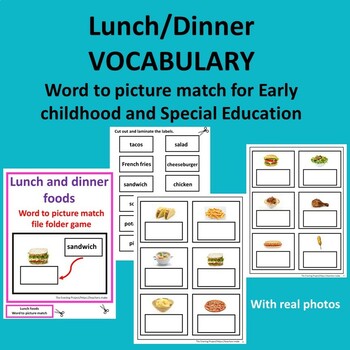 Preview of Lunch/dinner foods word to picture match file folder for Special education