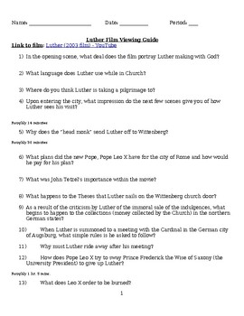 Preview of Luther (2003) Movie Questions