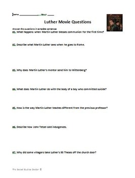 Luther Movie Guide By The Social Studies Doctor Tpt