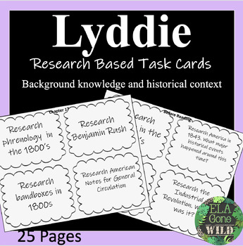 Preview of Lyddie Novel Study Unit Research and History Based Task Cards