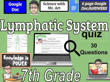 Preview of Lymphatic System quiz- 7th Grade - 30 True/False Questions with Answers