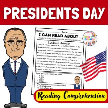 Preview of Lyndon B. Johnson / Reading and Comprehension / Presidents day