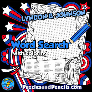 Preview of Lyndon B. Johnson Word Search Puzzle with Coloring | US Presidents Wordsearch