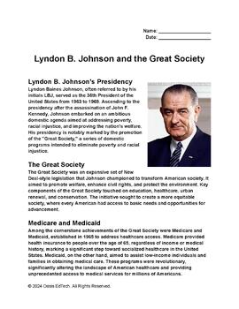 Preview of Lyndon B. Johnson and the Great Society Worksheet