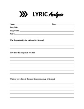 Preview of Lyric Analysis Template