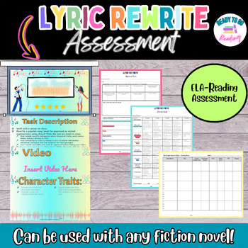 Preview of Lyric Rewrite Project|Literary Elements Reading Comprehension Assessment