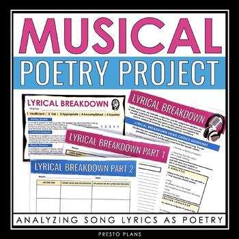 Preview of Poetry Analysis Using Song Lyrics Project - Teaching Poetry with Music