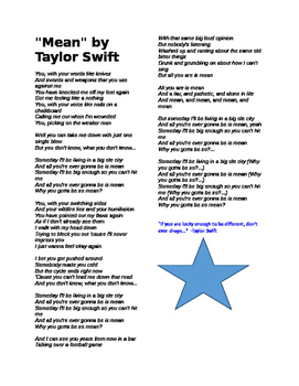 Preview of Lyrics to "Mean" by Taylor Swift