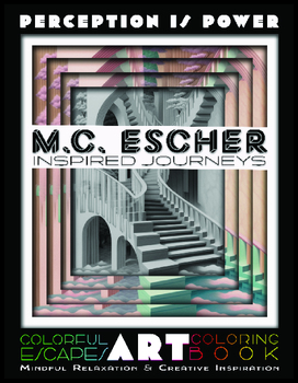 Preview of M.C. Escher Art Coloring Book with Curated Playlist, Artist Quotes & Overview